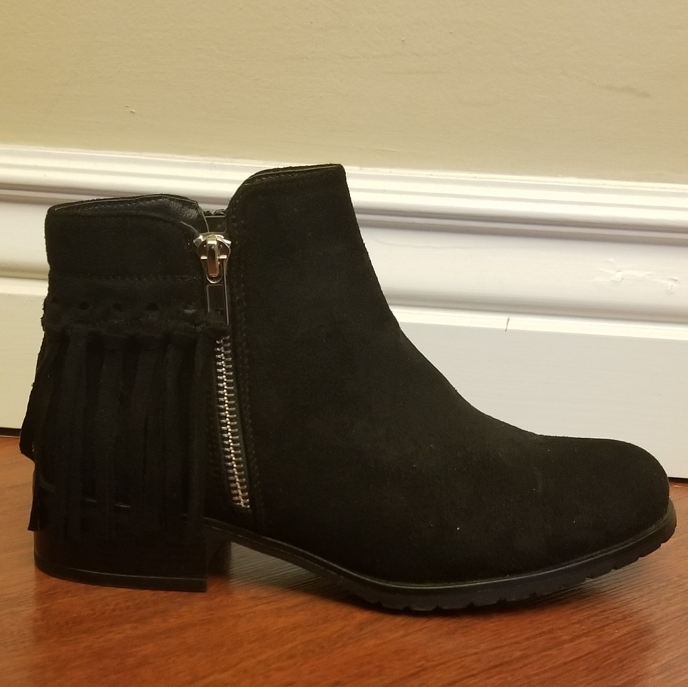 Womens Faux Suede Fringe Booties Black 7 - Picture 1 of 5
